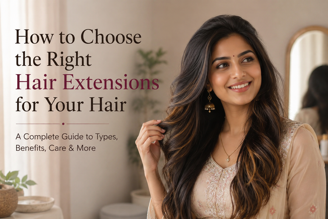Indian woman with long human hair extensions showing how to choose the right hair extensions for natural volume and length.
