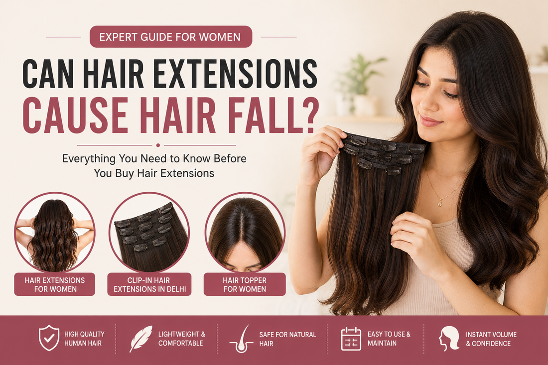 A women showing hair extension reduce hairfall