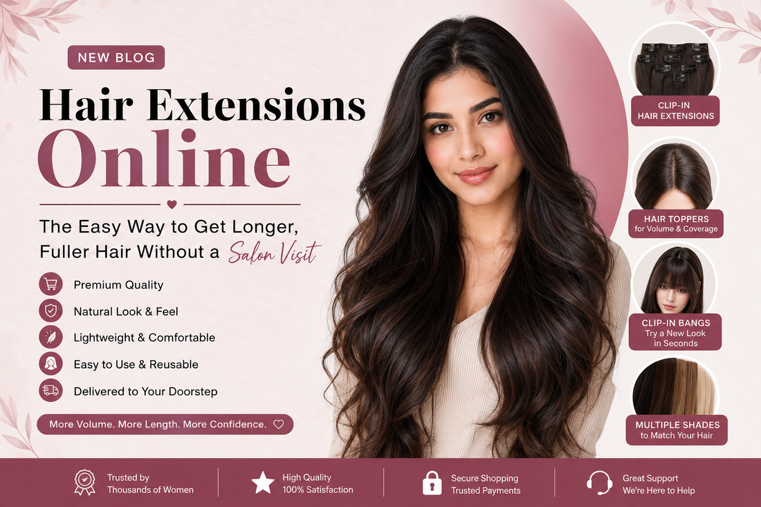 Best hair extensions online for women featuring natural-looking clip-in hair extensions, hair topper for women, and premium hair volume solutions.