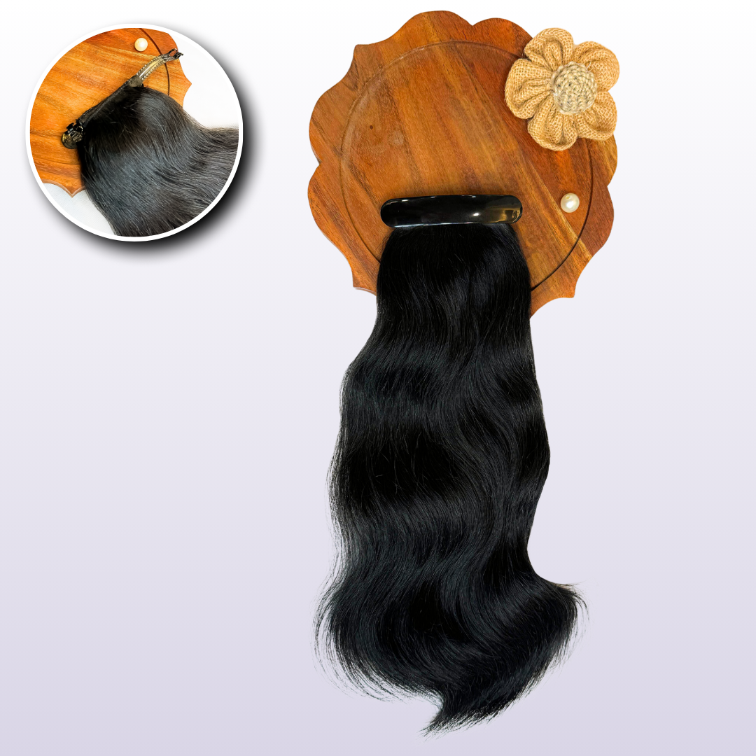 Flat clip-in ponytail human hair extension for natural long hairstyle
