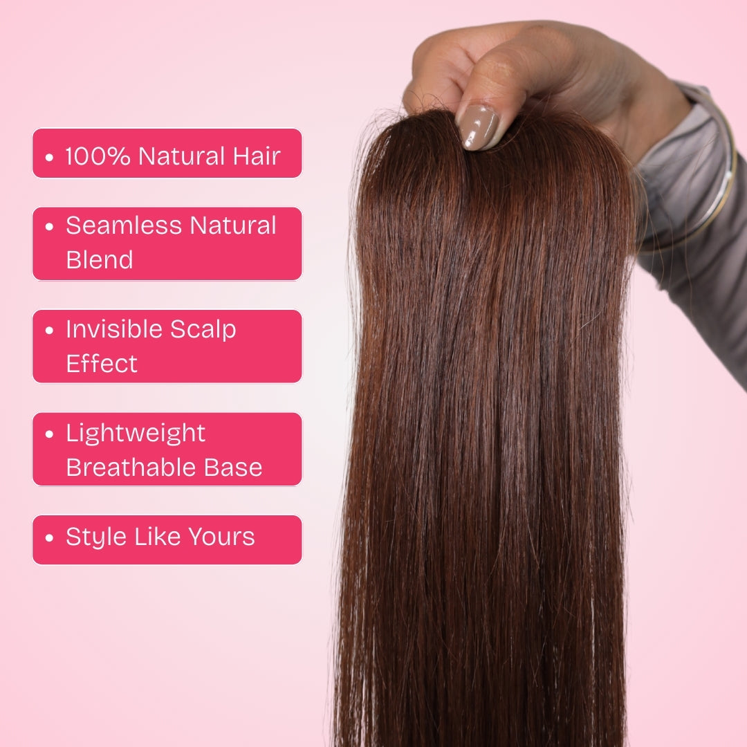 Invisible Wide Patch Hair Topper – 100% Human Hair Extension