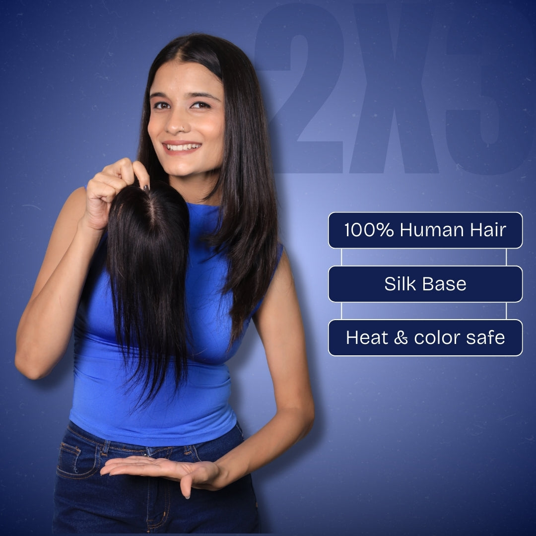 2x3 Silk Base Hair Topper | 100% Human Hair Extension | Natural Scalp Look