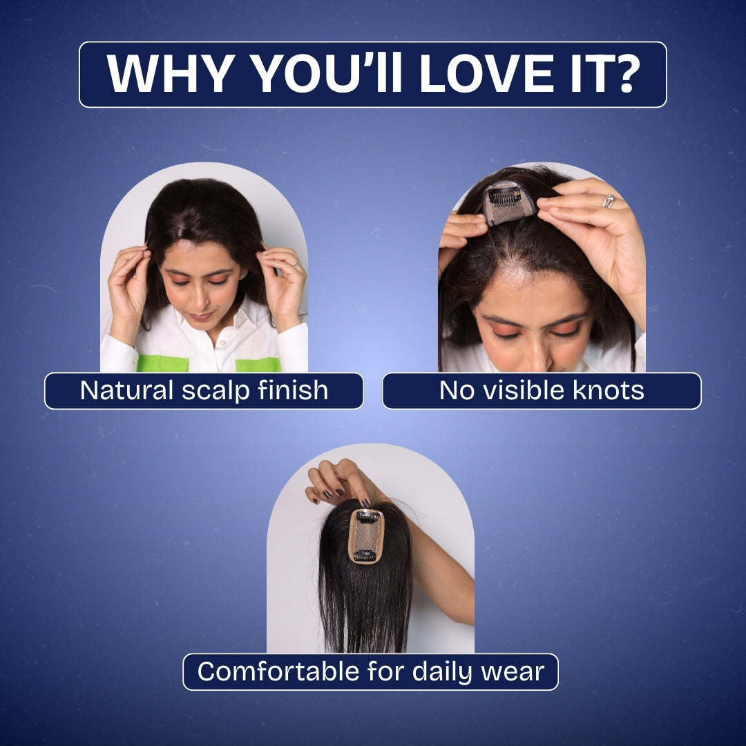 2x3 Silk Base Hair Patch | Human Hair Topper for Thin Hair