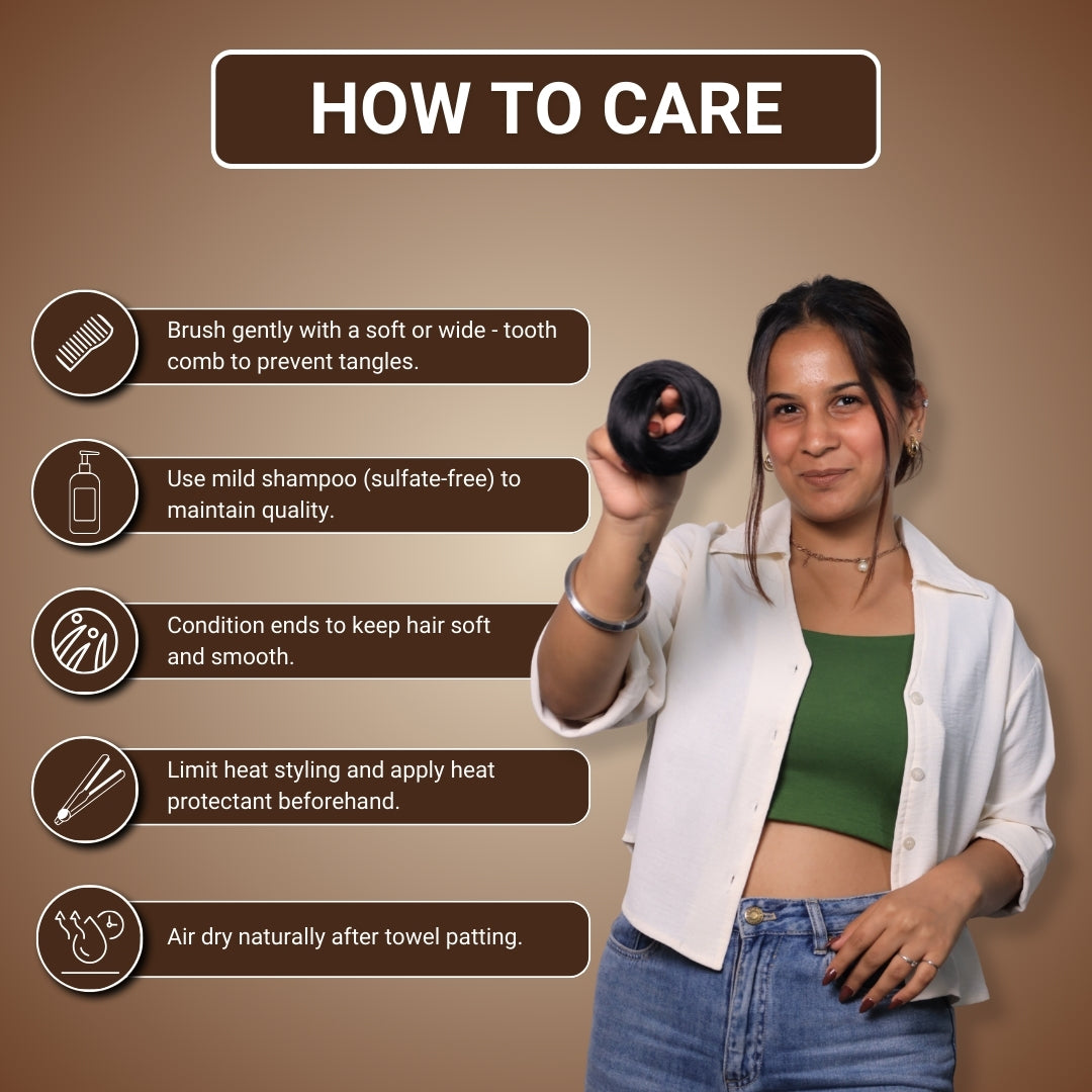 Doughnut bun hair extension for elegant everyday and party look