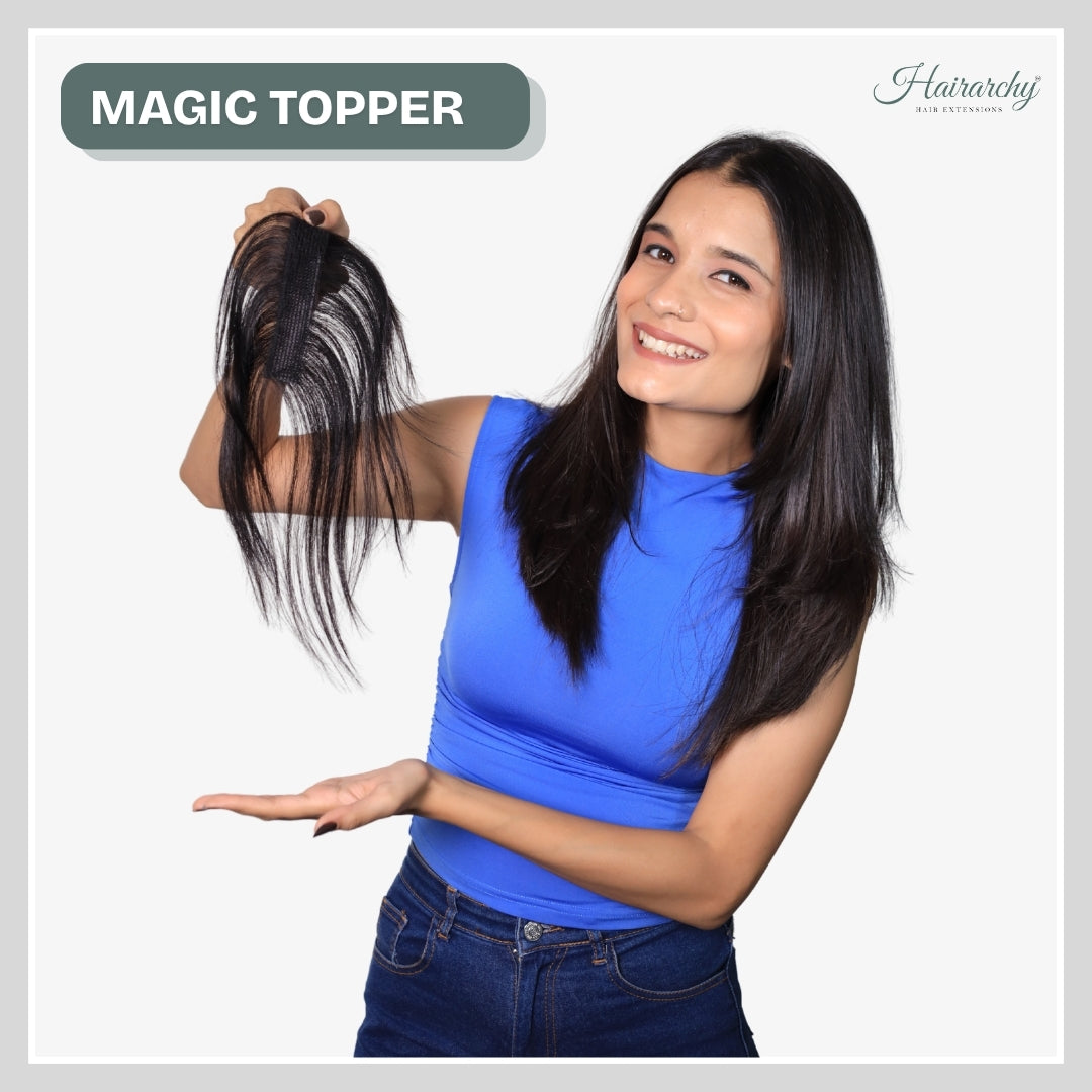 Premium Clipless Magic Hair Topper – Instant Volume & Scalp Coverage | 100% Human Hair Extension