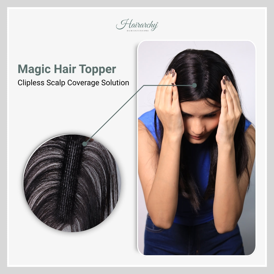 Premium Clipless Magic Hair Topper – Instant Volume & Scalp Coverage | 100% Human Hair Extension