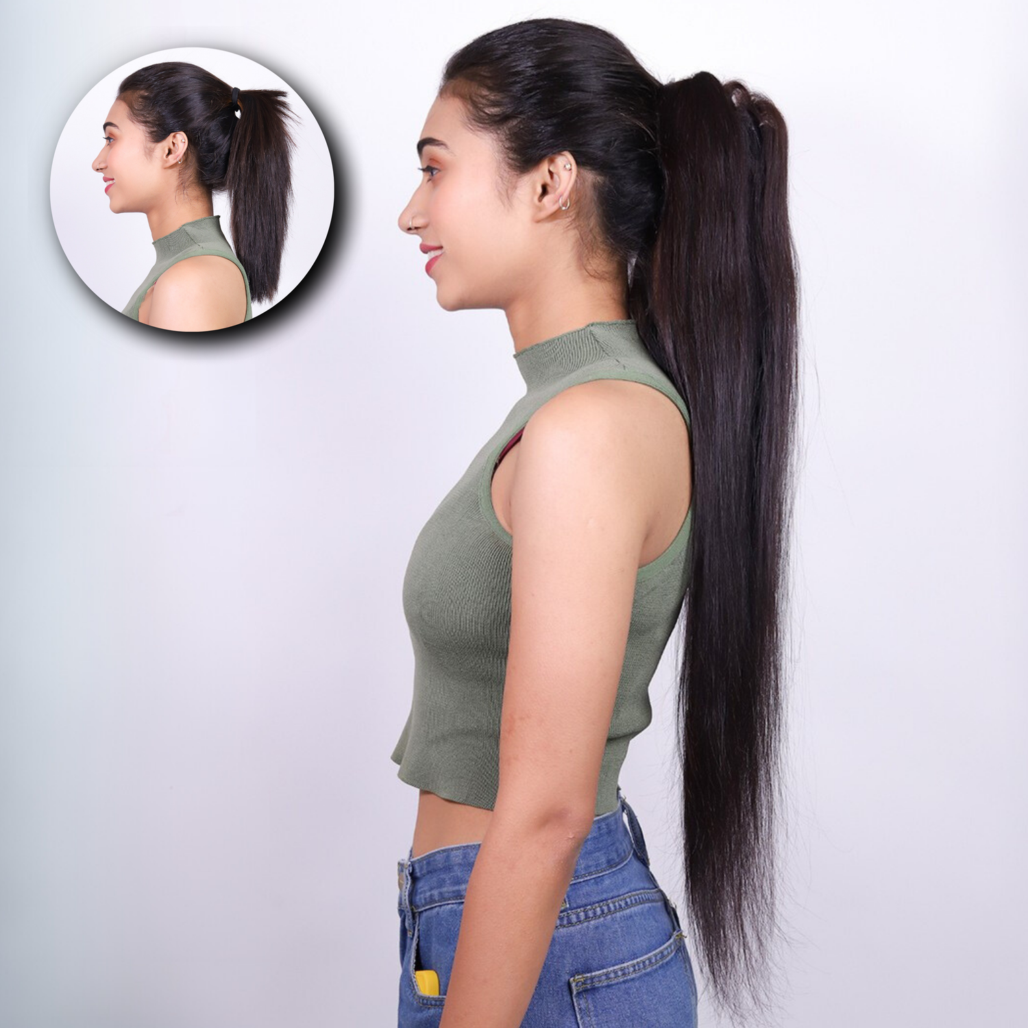 Clutcher ponytail extension made from 100% human hair for sleek long hairstyle