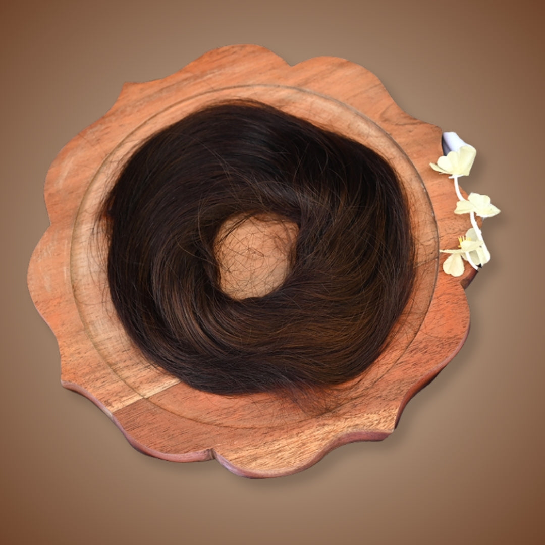 Dark brown doughnut bun made from 100% human hair
